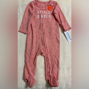 Carter's Girls Sleeper Footie with 2 way Zipper, Coral Color, Size 9 months, NWT